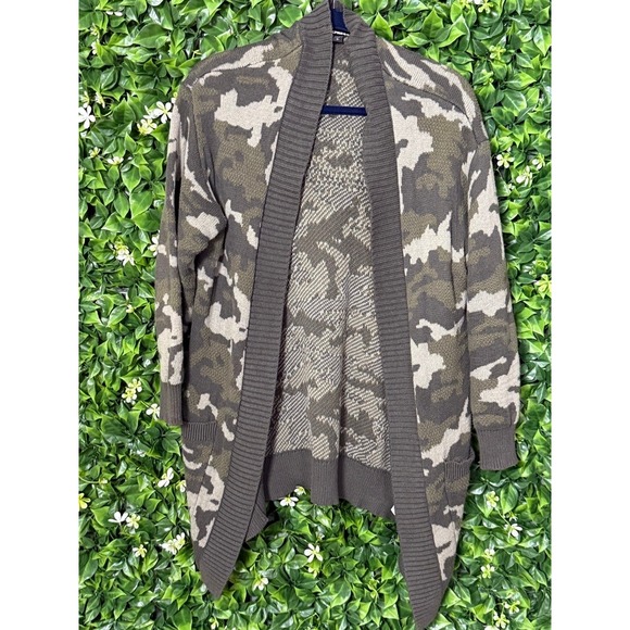 Express Camo Print Open Front Cardigan‎ Sweater Knit Pockets Small - Picture 1 of 7
